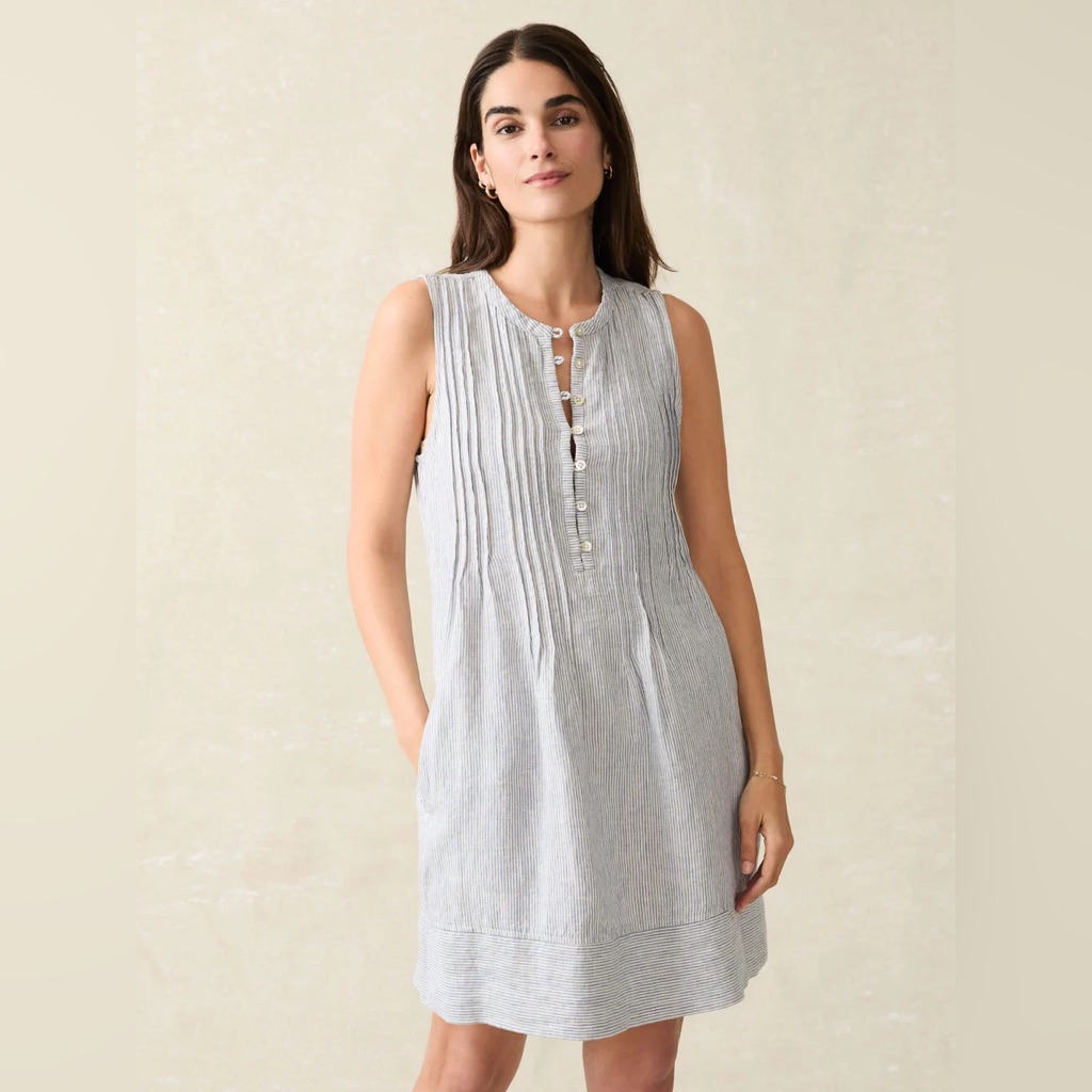 *New* Faherty Blue And White Striped Linen Dress, Size Xl